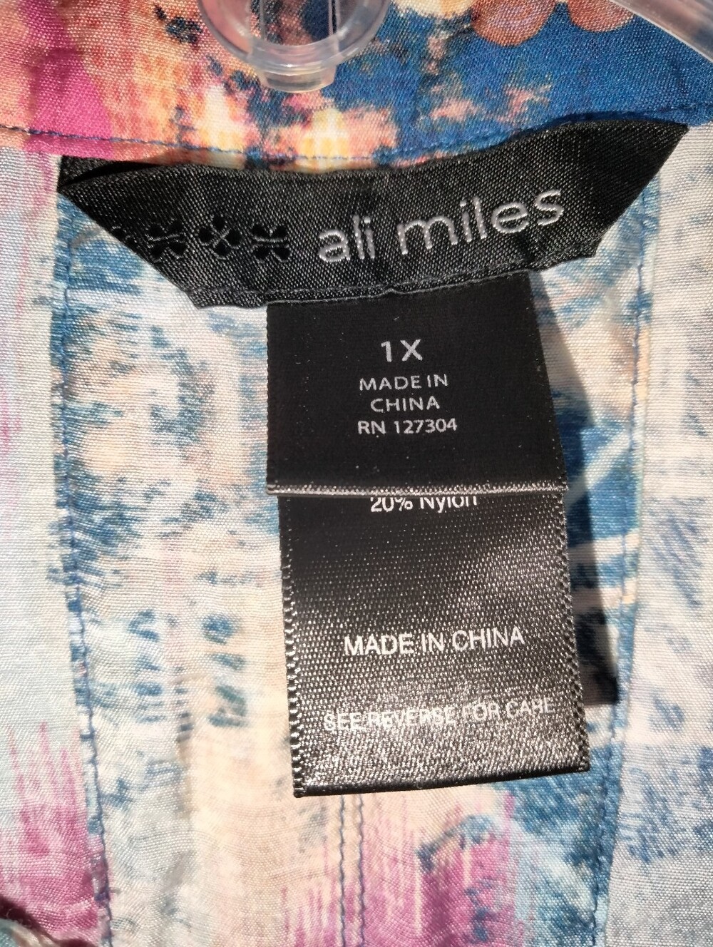 Ali Miles (Size 1X) Multicolored Patchwork Rayon 3/4 Sleeves Button-Down Shirt - Picture 2 of 12